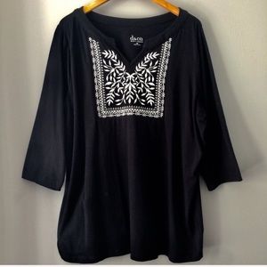 Denim & Co. Knit 3/4 Sleeve Split V-neck Top 1X.